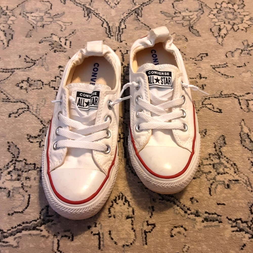 Converse White Canvas Low-Top Sneakers with Red Trim